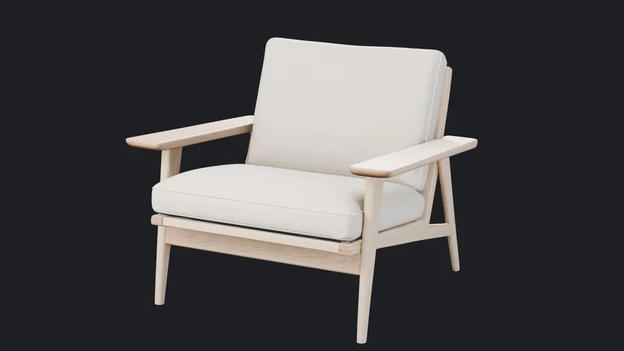 The lounge chair as a textured 3D mesh on a turntable