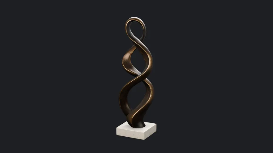 The ribbon sculpture as a textured 3D mesh on a turntable