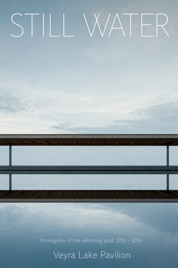 Poster reading Still Water over a pale lake photograph