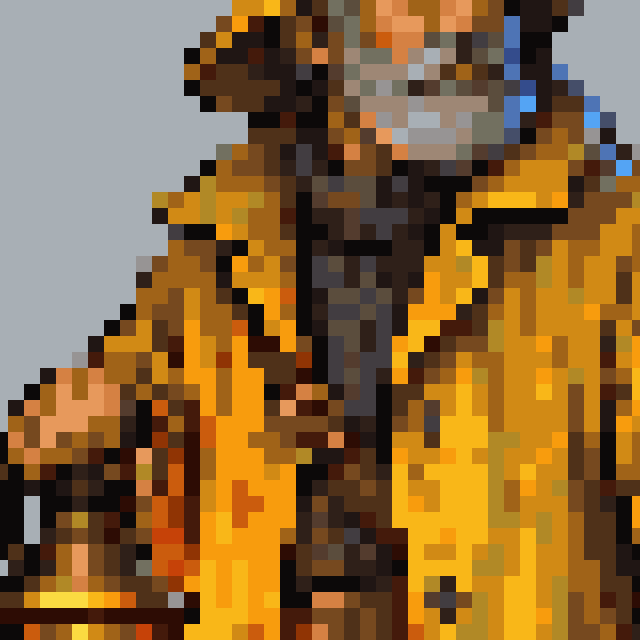 The same close-up after Scenario Pixelate: an exact grid of equal blocks
