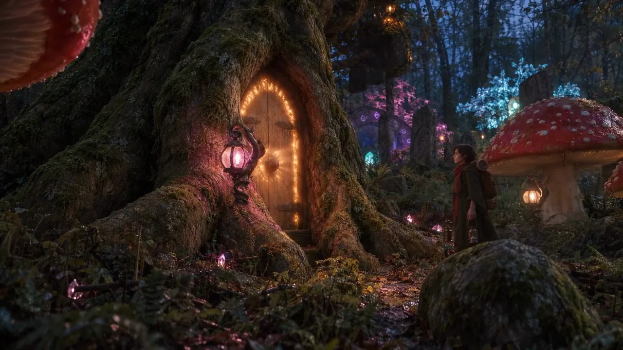 Cut 35 before: a second lantern by the mushroom
