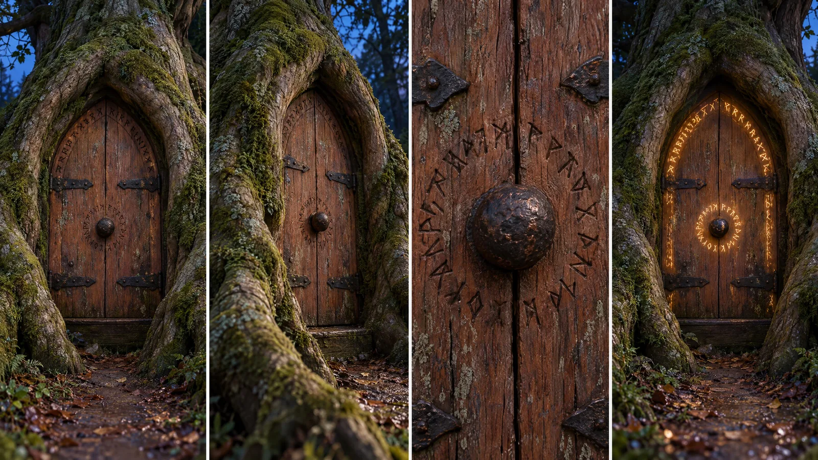 Reference sheet of the carved door, closed, with its knob and runes