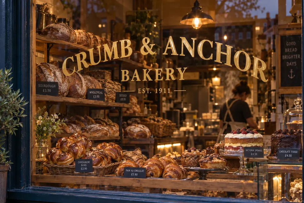 Crumb and Anchor bakery window full of loaves