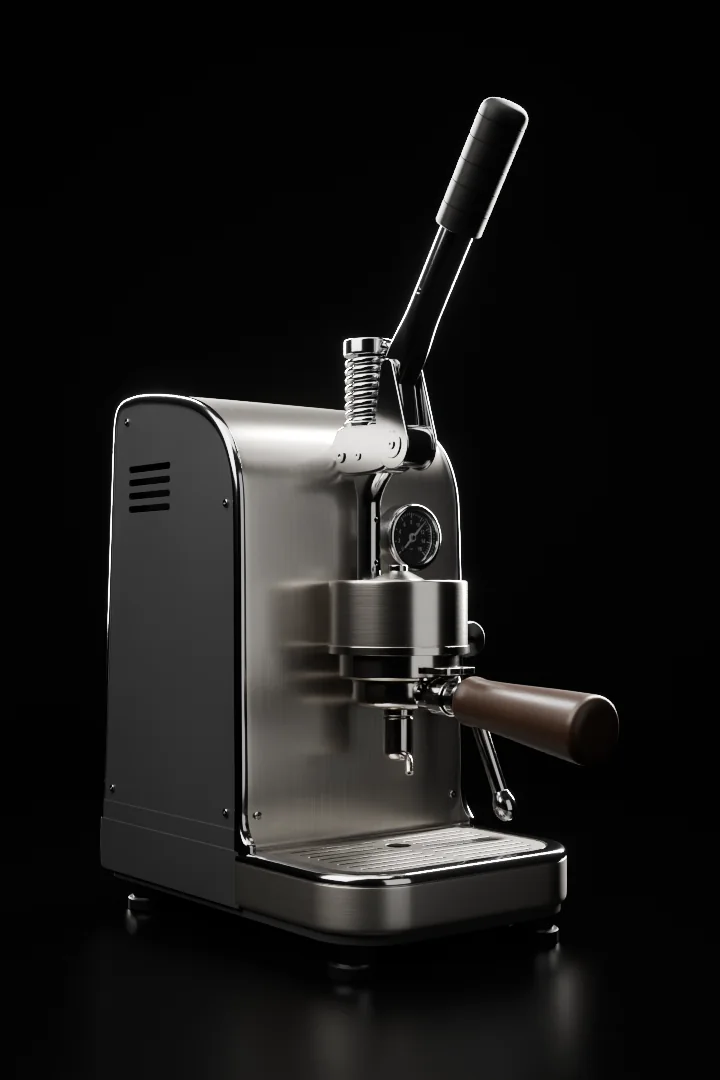 Low three-quarter render on a dark studio