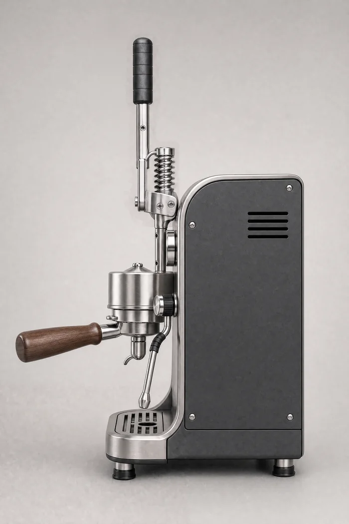 Drawn side view of the espresso machine