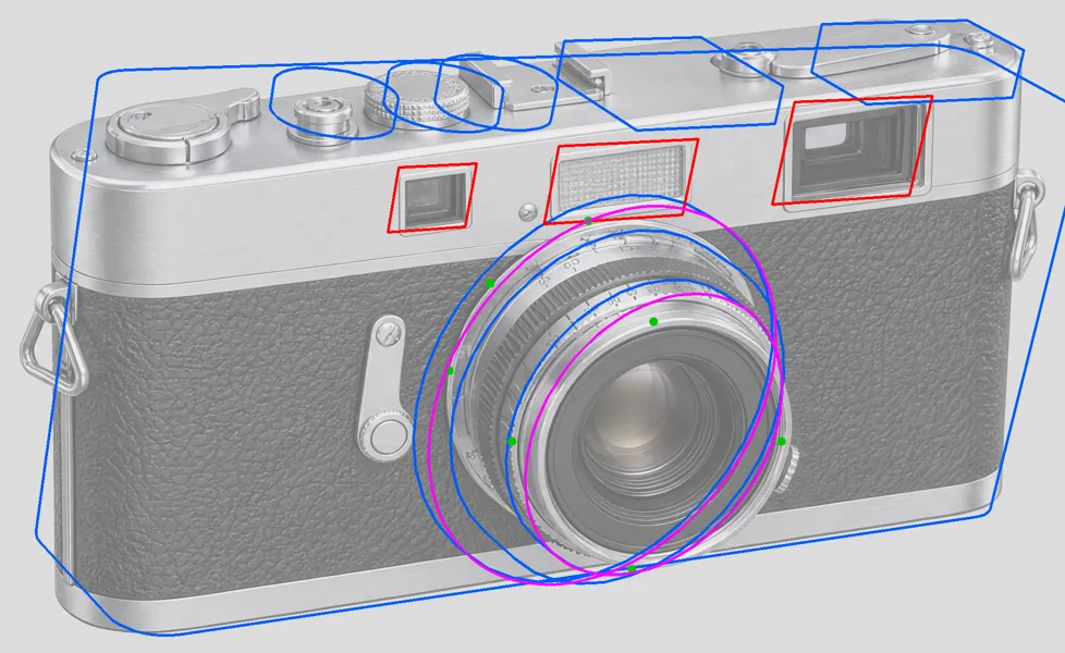An early camera fit: sheared body and lens rings on the wrong ellipses